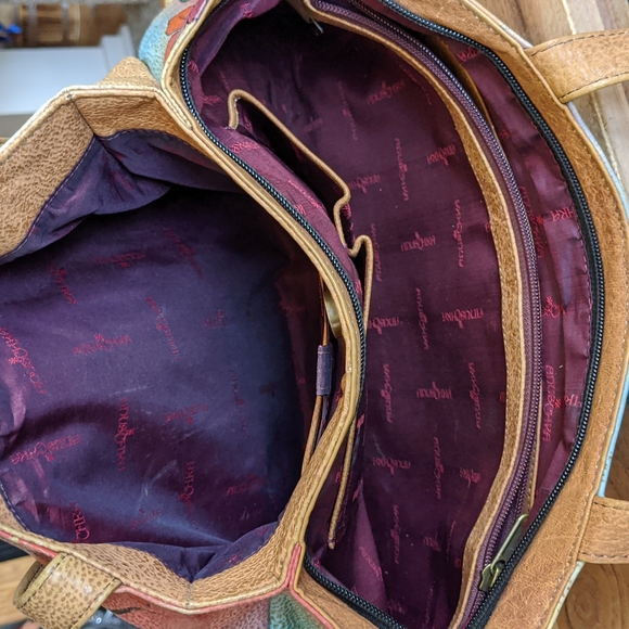 Anna by Anuschka Genuine Leather Large Shopper Bag Bird on Branch Hand Painted - Picture 10 of 16